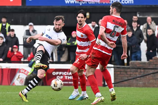 Ayr United's Scott McMann and Hamilton's Dylan McGowan in action during the Championship match at Somerset Park. (Photo by Paul Byars / SNS Group)