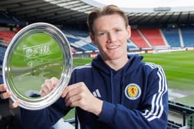 Scott McTominay with the international men's player of year trophy, as voted by the Scottish Football Writers' Association. 