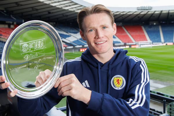 Scott McTominay with the international men's player of year trophy, as voted by the Scottish Football Writers' Association. 