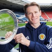 Scott McTominay with the international men's player of year trophy, as voted by the Scottish Football Writers' Association. 