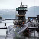 Vanguard-class submarine HMS Vigilant, one of the UK's four nuclear warhead-carrying submarines, at HM Naval Base Clyde