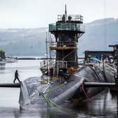 Vanguard-class submarine HMS Vigilant, one of the UK's four nuclear warhead-carrying submarines, at HM Naval Base Clyde