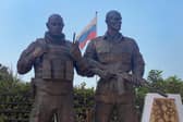 Bronze statues of the late Russian mercenary leader Yevgeny Prigozhin and his right-hand man Dmitru Utkin have just been erected outside the Maison Russe in Bangui, the capital of the Central African Republic (Picture: Annela Niamolo)