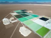Brine pools containing lithium carbonate at a mine in the Atamaca desert in Chile (Picture: John Moore)