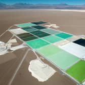 Brine pools containing lithium carbonate at a mine in the Atamaca desert in Chile (Picture: John Moore)