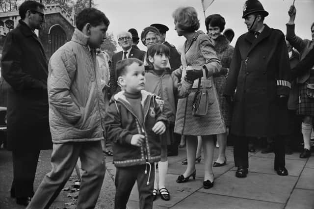 Winnie Ewing (right), arriving in London with her children, Fergus, Terry and Annabelle, in 1967