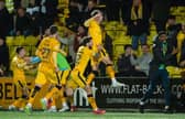 Andrew Shinnie celebrates his late winner for Livingston against Falkirk.