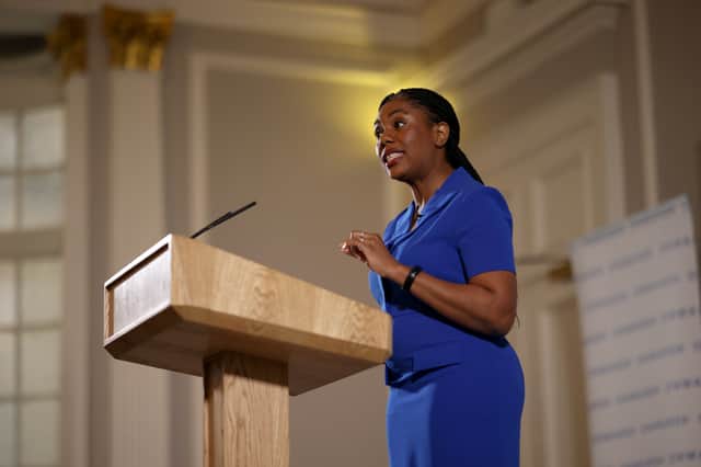 Conservative Party leader Kemi Badenoch delivers a speech in January acknowledging mistakes made by her predecessors on issues including net zero