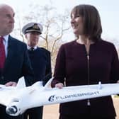 Chancellor of the Exchequer Rachel Reeves with Defence Secretary John Healey and Chief of the Defence Staff Admiral Sir Tony Radakin during a visit to Wellington Barracks, London, to meet with defence personnel spearheading defence and security innovation. Picture: Stefan Rousseau/PA Wire 