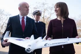 Chancellor of the Exchequer Rachel Reeves with Defence Secretary John Healey and Chief of the Defence Staff Admiral Sir Tony Radakin during a visit to Wellington Barracks, London, to meet with defence personnel spearheading defence and security innovation. Picture: Stefan Rousseau/PA Wire 