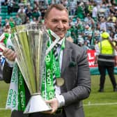 Celtic manager Brendan Rodgers pictured with the Scottish Premiership trophy last season.