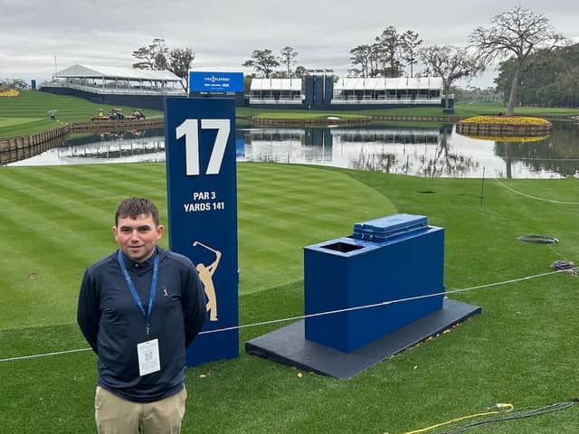 Ali Morrison pictured at the iconic 17th hole at TPC Sawgrass in Ponte Vedra Beach in Florida