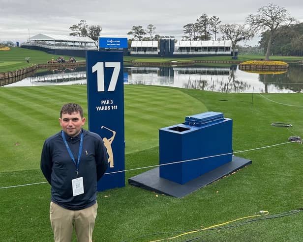 Ali Morrison pictured at the iconic 17th hole at TPC Sawgrass in Ponte Vedra Beach in Florida