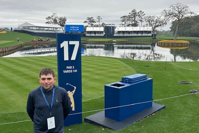Ali Morrison pictured at the iconic 17th hole at TPC Sawgrass in Ponte Vedra Beach in Florida