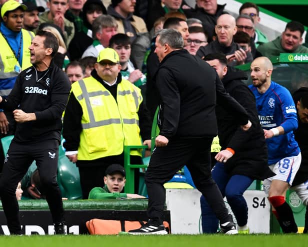 Vaclav Cerny (right) sets off down the touchline to celebrate Rangers' late winner against Celtic at Parkhead. 