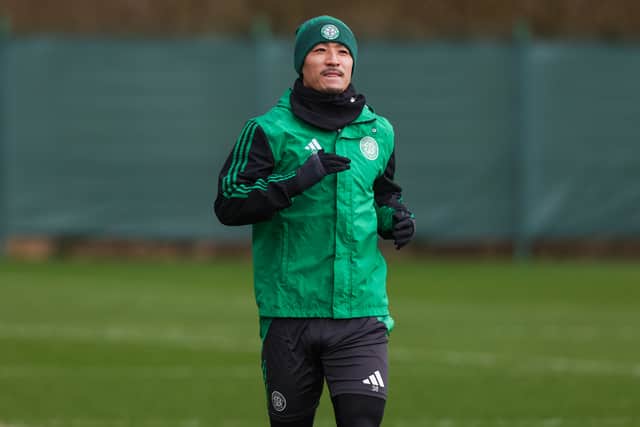 Daizen Maeda trains ahead of Celtic's match against Hearts