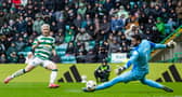 Celtic's Daizen Maeda scores the opener in the 3-0 win over Hearts. (Photo by Craig Foy / SNS Group)