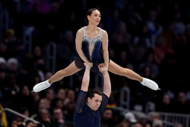 Anastasia Vaipan-Law and Luke Digby of Great Britain compete during the Pairs Free Skating in the 2025 ISU World Figure Skating Championships at TD Garden (Photo by Maddie Meyer/Getty Images)