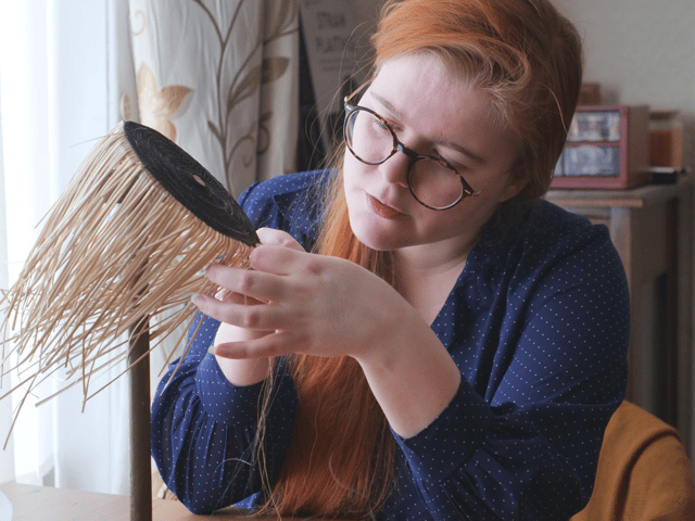 Historical costumier Lilja Husmo recreating the 'unique' Bronze Age horsehair hat found in the Highlands. PIC: Sandy Scullion.