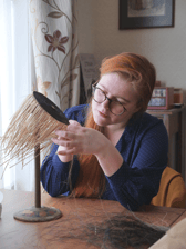 Historical costumier Lilja Husmo recreating the 'unique' Bronze Age horsehair hat found in the Highlands. PIC: Sandy Scullion.