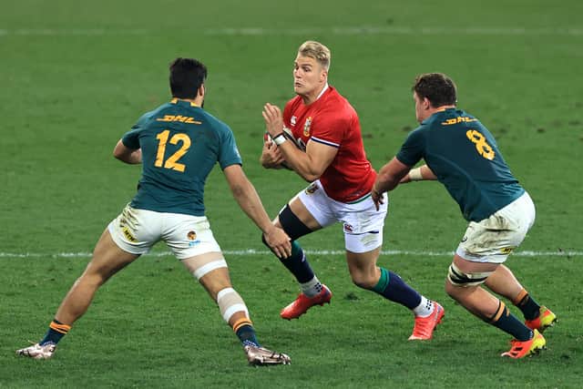 Duhan van der Merwe in action for the British and Irish Lions against South Africa in 2021.