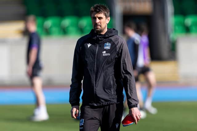Assistant coach Pete Murchie during a Glasgow Warriors training session at Scotstoun.