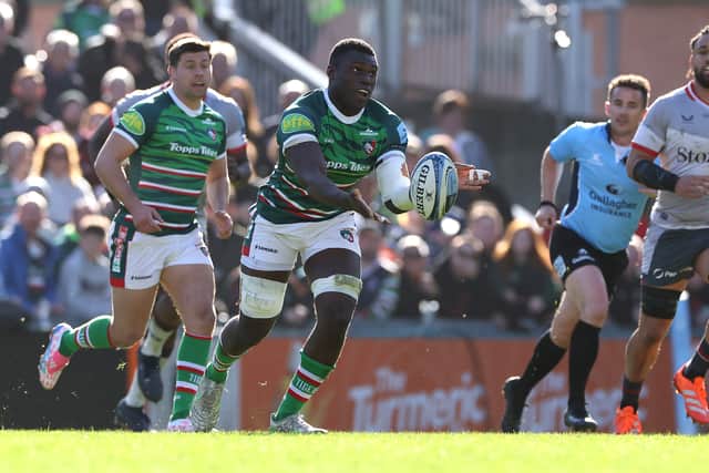 Emeka Ilione of Leicester Tigers in action during the defeat by Saracens at Mattioli Woods Welford Road.
