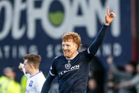 Dundee's Simon Murray celebrates after scoring his 19th goal of the season in the 4-3 defeat by Rangers on Saturday. (Photo by Paul Devlin / SNS Group)