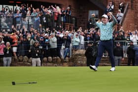 Bob MacIntyre celebrates holing the winning putt in last year’s Genesis Scottish Open at The Renaissance Club