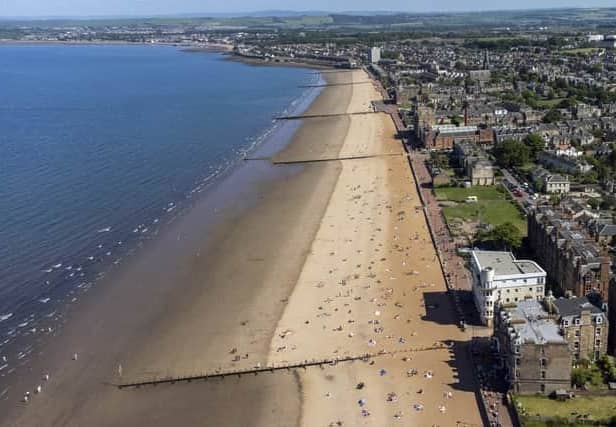 An aerial view of Portobello Beach, where the cat's charred remains were found.