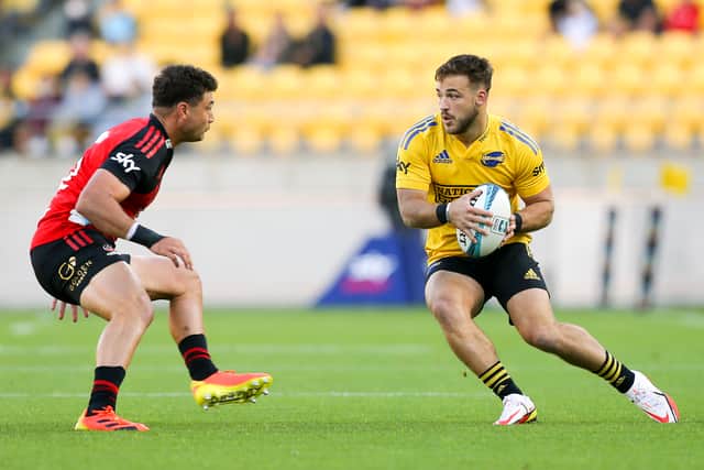 Wes Goosen has considerable experience of playing Super Rugby for the Hurricanes and is pictured in action against the Crusaders in 2022.