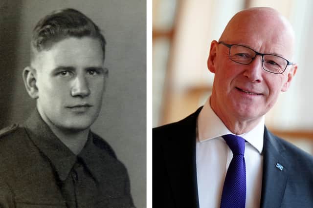 Corporal Thomas Peck Hunter, who was killed in April 1945, and his nephew, John Swinney, First Minister of Scotland
