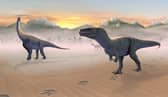 An artist rendition of meat eating megalosaurs and plant eating sauropods mingling at a site on Prince Charles's Point on the Isle of Skye. Picture : Tone Blakesley/Scott Reid/University of Edinburgh/PA Wire