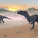 An artist rendition of meat eating megalosaurs and plant eating sauropods mingling at a site on Prince Charles's Point on the Isle of Skye. Picture : Tone Blakesley/Scott Reid/University of Edinburgh/PA Wire