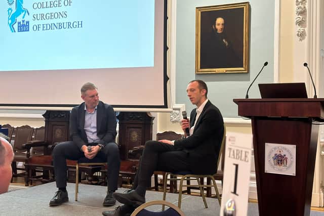 Stephen Gallacher with Dr Andrew Murray, the DP World Tour’s chief medical officer, during the third International Congress on Golf and Health in Edinburgh this week