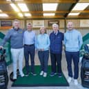 Stephen Gallacher, far left, and James Erskine, far right, pictured with former Scottish Amateur champion Allan Thomson and  Maggie and Tim Morrison of the Stanley Morrison Charitable Trust at the official opening of the new state-of-the-art practice facility at Dumfries & County Golf Club
