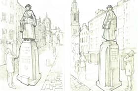 Artist's impressions showing two different views of the proposed statue of Dr Elsie Inglis on the Royal Mile