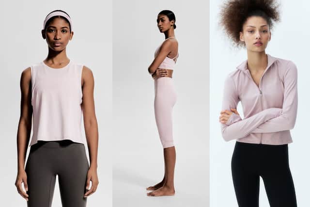 Boxy-style sports vest top with DryMove £8.99 and Capri sports leggings with SoftMove £18.99 and Zip-through sports jacket with SoftMove £27.99