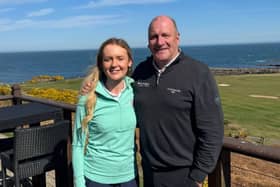 Royal Dornoch’s Caitlin Boa, winner of the season-opener, pictured with Scottish Women’s Amateur Tour founder Alan Tait at Crail