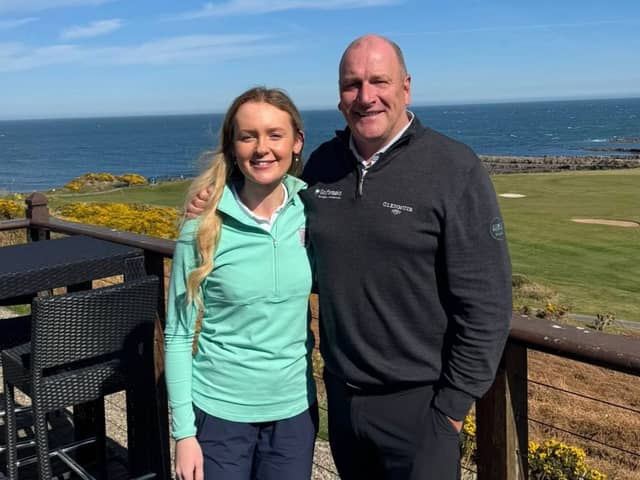 Royal Dornoch’s Caitlin Boa, winner of the season-opener, pictured with Scottish Women’s Amateur Tour founder Alan Tait at Crail