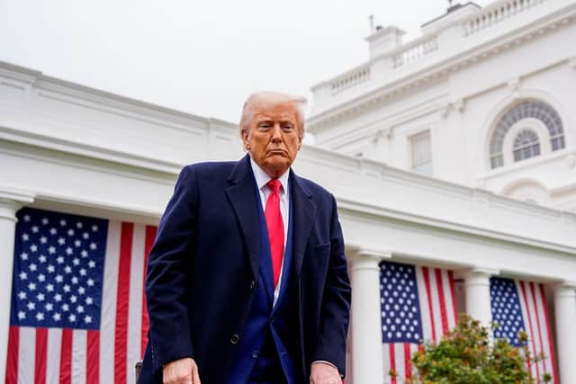 US president Donald Trump departs after signing executive orders imposing tariffs on imported goods during a "Make America Wealthy Again" trade announcement event in the Rose Garden at the White House. Picture: Andrew Harnik/Getty Images