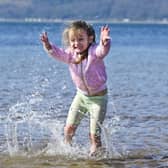 Freya Hughes, 4, from Paisley, on the beach at Lunderston Bay beach this week as Scotland basks in a stretch of good spring weather