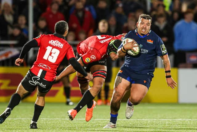 Javan Sebastian breaks through the Lions' defences at Hive Stadium.