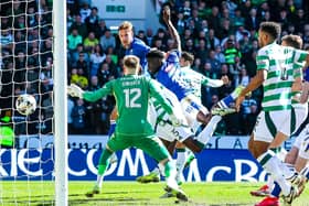 St Johnstone's Daniels Balodis (centre) scores to secure a 1-0 win over Celtic at McDiarmid Park.  (Photo by Craig Williamson / SNS Group)