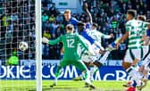 St Johnstone's Daniels Balodis (centre) scores to secure a 1-0 win over Celtic at McDiarmid Park.  (Photo by Craig Williamson / SNS Group)
