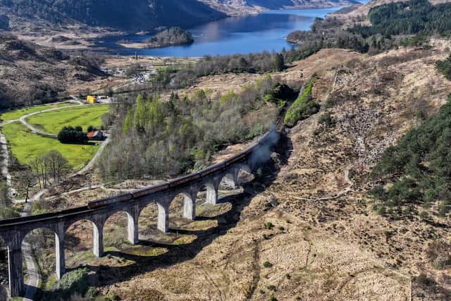 A 1950s diesel locomotive pulls the Jacobite carriages in place of the Jacobite, which was unable to run due to the high risk of wildfires, in Glenfinnan. Picture: Jeff J Mitchell/Getty Images