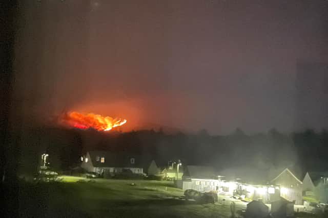 The wildfire burning behind the village of Glen Trool in Dumfries and Galloway 