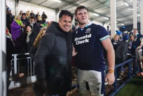 Reuben Logan, right, with father Kenny after Scotland Under-20s' Six Nations match against Italy at Hive Stadium.