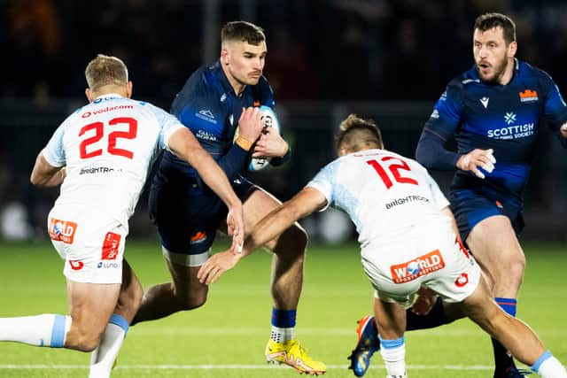 Edinburgh's James Lang in action against the Bulls during last season's URC match at Hive Stadium which Edinburgh won 31-23.