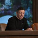 Rory McIlroy speaks to members of the media in a pre-event press conference prior to The Masters at Augusta National Golf Club on Tuesday